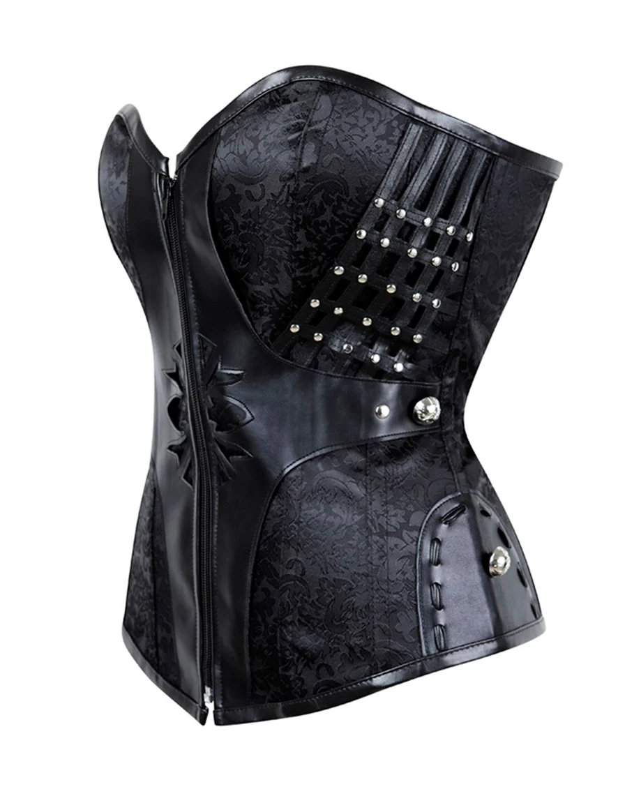 DISCOBOLE Corset Gothique En Tissu Brocarde Noir 4 DISCOBOLE Corset Gothique En Tissu Brocarde Noir – Image 2