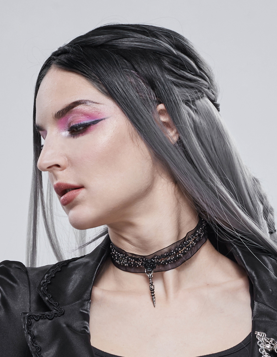 Ras De Cou DEVIL FASHION 'rose Noire' 3 Ras De Cou DEVIL FASHION 'rose Noire'