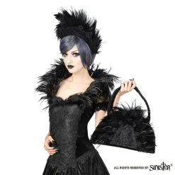 Sac à Main Gothique SINISTER -Vêtements Gothiques b0100 black medieval bag with feathers by sinister 02 900