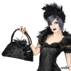 Sac à Main Gothique SINISTER -Vêtements Gothiques b0100 black medieval bag with feathers by sinister 04 900