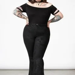Pantalon KILLSTAR 'Black Lily' 8 Pantalon KILLSTAR 'Black Lily' -Vêtements Gothiques black lilly bell bottoms plus w b x1600 900