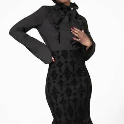 Jupe Gothique KILLSTAR 'candence' -Vêtements Gothiques candence flocked midi skirt w b x1600 900