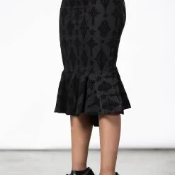 Jupe Gothique KILLSTAR 'candence' -Vêtements Gothiques candence flocked midi skirt w d x1600 900