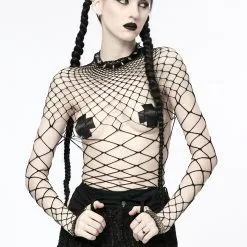Vêtements Gothiques 19 PUNK RAVE Haut Gothique En Tissu Mesh Grosses Mailles