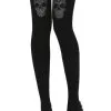 PAMELA MANN Collants Gothiques Opaques 'strass Skull' -Vêtements Gothiques diamante skull on knee tights high res