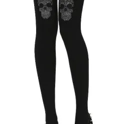 PAMELA MANN Collants Gothiques Opaques 'strass Skull'