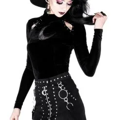 Jupe Suède RESTYLE 'Occulte Fashion' -Vêtements Gothiques eng pl studded suede skirt black gothic short skirt 1977 7 900