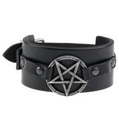 DISCOBOLE Bracelet Cuir Noir Pentagramme