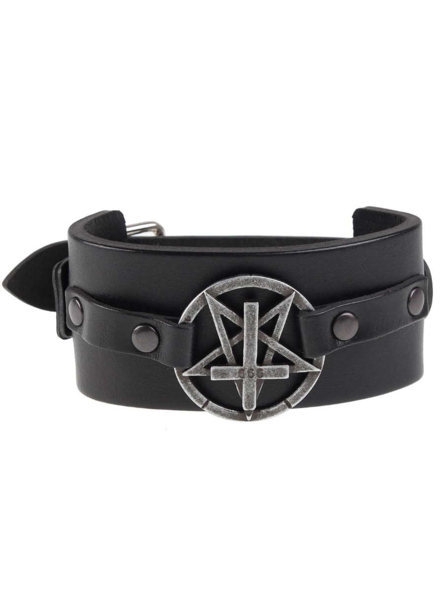 DISCOBOLE Bracelet Cuir Noir Pentagramme 3 DISCOBOLE Bracelet Cuir Noir Pentagramme