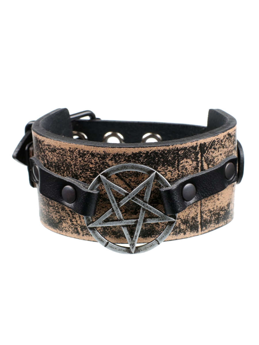 DISCOBOLE Bracelet Cuir Steampunk Pentagramme 3 DISCOBOLE Bracelet Cuir Steampunk Pentagramme