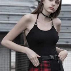 Top PUNK RAVE 'black Handcuffs' -Vêtements Gothiques opt3284 900