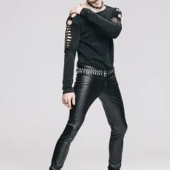 DEVIL FASHION Pantalon Gothique Homme En Simili Cuir Noir 9 DEVIL FASHION Pantalon Gothique Homme En Simili Cuir Noir -Vêtements Gothiques pt022 6