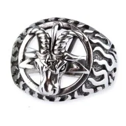 DISCOBOLE Bague Baphomet En Acier Inoxydable