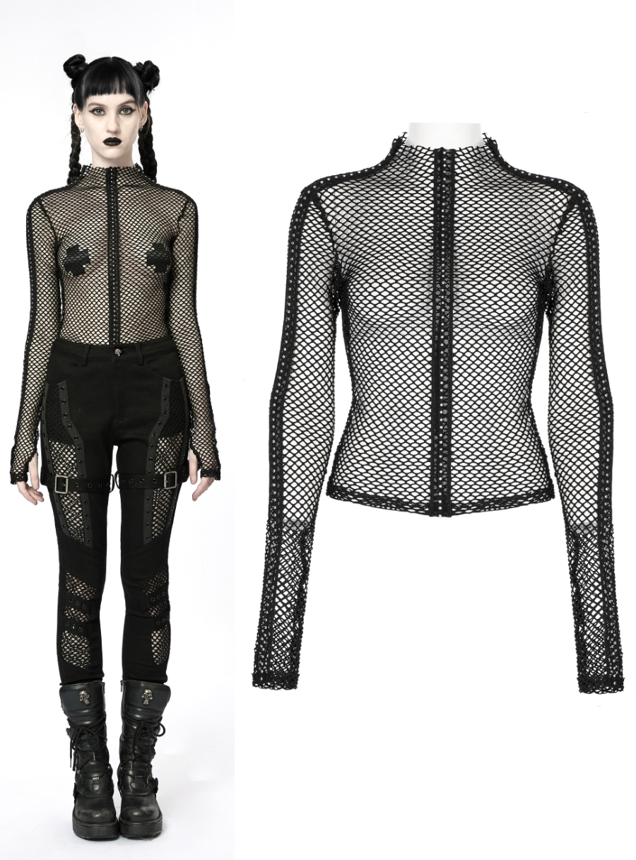 Haut Gothique PUNK RAVE En Tissu Mesh 3 Haut Gothique PUNK RAVE En Tissu Mesh