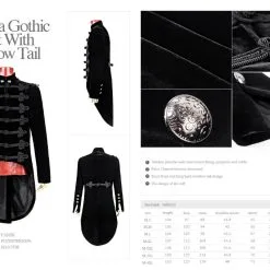 PUNK RAVE Veste Gothique Homme Queue De Pie 'baron Noir' -Vêtements Gothiques y 593